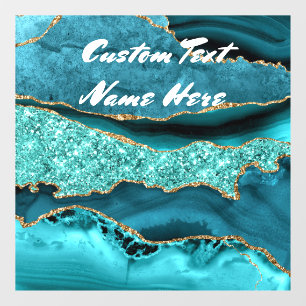Agate Teal Blue Gold Aqua Turquoise Custom Text Window Cling