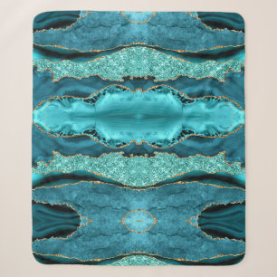 Agate Teal Blue Gold Aqua Turquoise Sherpa Blanket