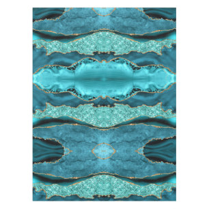 Agate Teal Blue Gold Aqua Turquoise Tablecloth