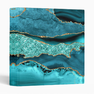 Agate Teal Blue Gold Glitter Aqua Turquoise Binder