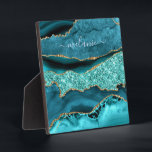 Agate Teal Blue Gold Glitter Gemstone Custom Name Plaque<br><div class="desc">Agate Teal Blue Gold Glitter Gemstone Custom Name Geode Marble Sparkle Personalized Birthday - Anniversary or Wedding Gift / Suppliest - Add Your Name - Text or Remove - Make Your Special Gift - Resize and move or remove and add text / elements with customization tool. Design by MIGNED. Please...</div>