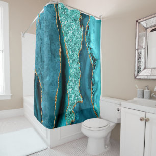 Agate Teal Blue Gold Glitter Marble Aqua Turquoise