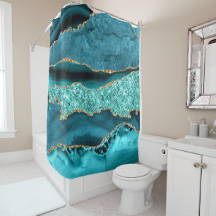 Agate Teal Blue Gold Glitter Marble Aqua Turquoise