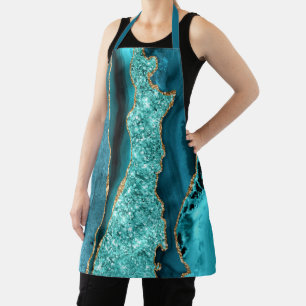 Agate Teal Blue Gold Glitter Marble Aqua Turquoise Apron