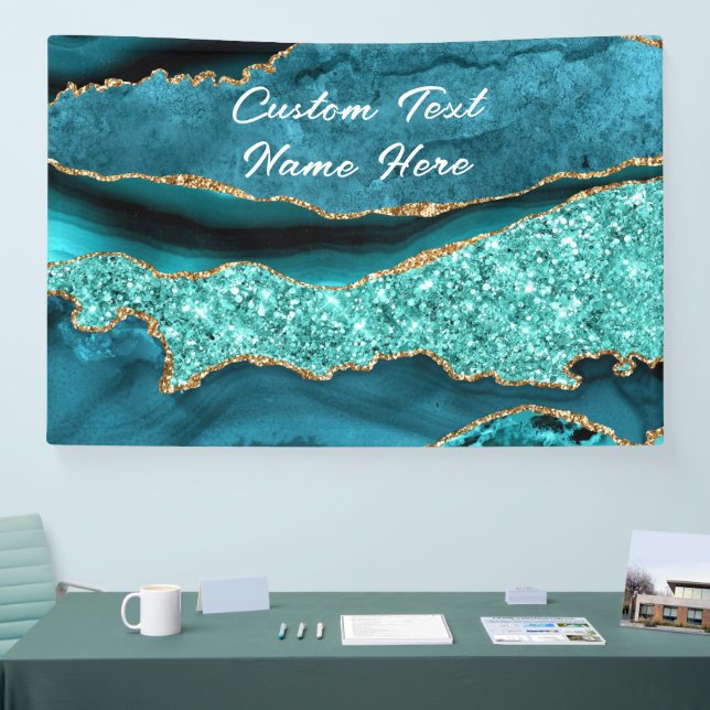 Agate Teal Blue Gold Glitter Marble Aqua Turquoise Banner (Tradeshow)