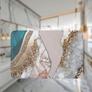 Agate Teal Blue Gold Glitter Marble Aqua Turquoise Bath Mat