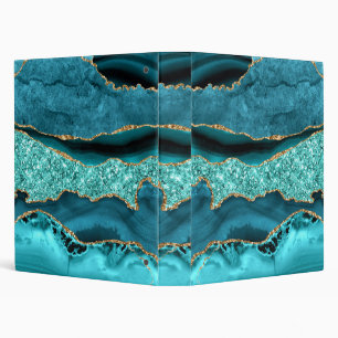 Agate Teal Blue Gold Glitter Marble Aqua Turquoise Binder