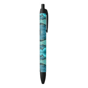 Agate Teal Blue Gold Glitter Marble Aqua Turquoise Blue Ink Pen