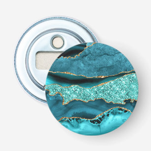 Agate Teal Blue Gold Glitter Marble Aqua Turquoise Bottle Opener