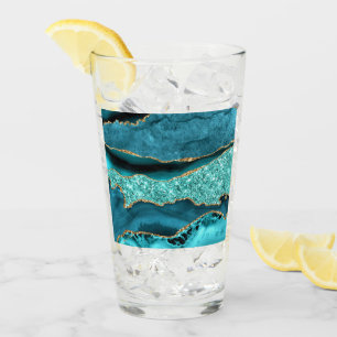 Agate Teal Blue Gold Glitter Marble Aqua Turquoise Glass