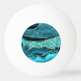 Agate Teal Blue Gold Glitter Marble Aqua Turquoise Ping Pong Ball