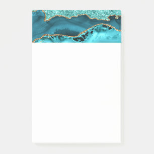 Agate Teal Blue Gold Glitter Marble Aqua Turquoise Post-it Notes