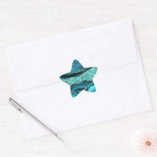 Agate Teal Blue Gold Glitter Marble Aqua Turquoise Star Sticker