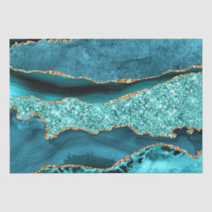 Agate Teal Blue Gold Glitter Marble Aqua Turquoise Tissue Paper