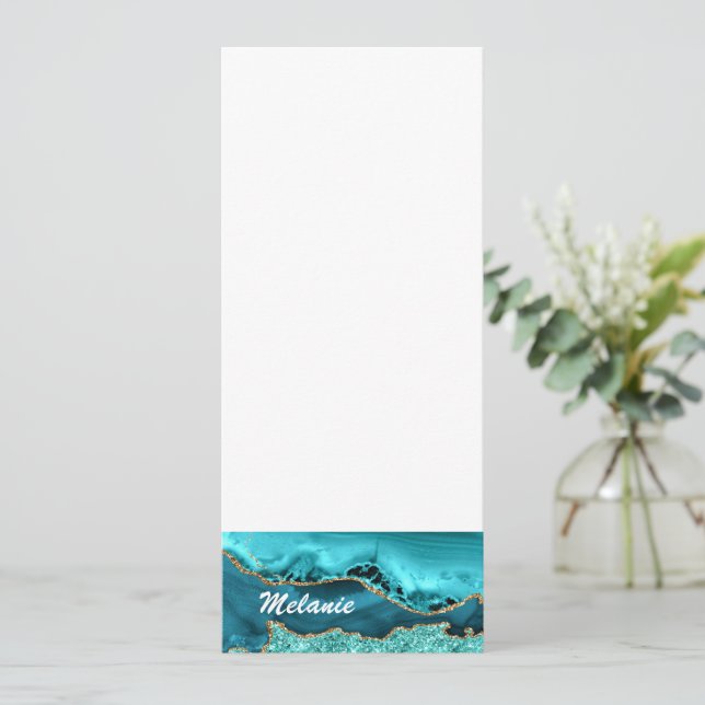 Agate Teal Blue Gold Glitter Turquoise Custom Name Menu (Standing Front)