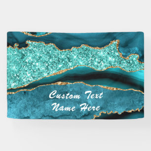 Agate Teal Blue Gold Marble Aqua Turquoise Banner