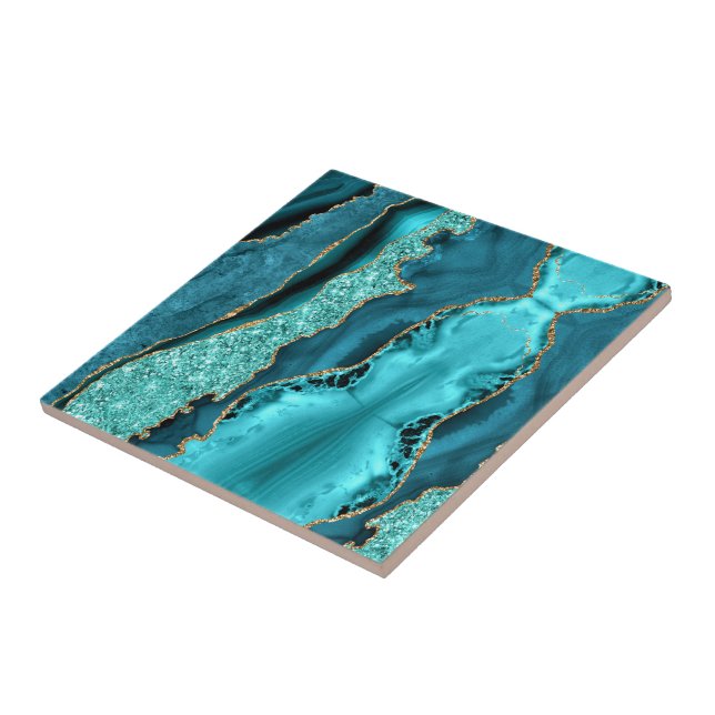 Agate Teal Blue Gold Marble Turquoise Ceramic Tile (Side)