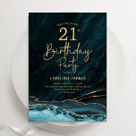 Agate Teal Gold 21st Birthday Invitation<br><div class="desc">Teal and gold agate 21st birthday party invitation. Elegant modern design featuring turquoise watercolor agate marble geode background,  faux glitter gold and typography script font. Trendy invite card perfect for a stylish women's bday celebration. Printed Zazzle invitations or instant download digital printable template.</div>