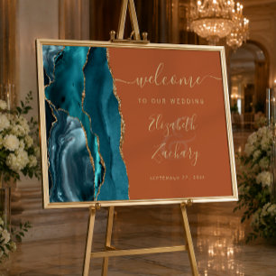 Agate Teal Gold Burnt Orange Wedding Welcome Poster