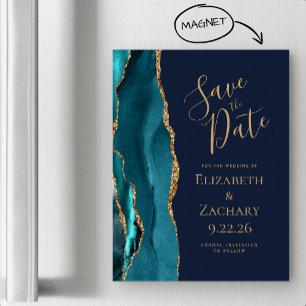 Agate Teal Gold Navy Blue Magnetic Save the Date