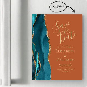 Agate Teal Gold Rust Magnetic Save the Date