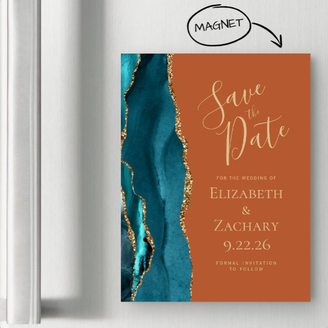 Agate Teal Gold Rust Magnetic Save the Date (Creator Uploaded)