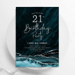 Agate Teal Silver 21st Birthday Invitation<br><div class="desc">Teal and silver agate 21st birthday party invitation. Elegant modern design featuring turquoise watercolor agate marble geode background,  faux glitter silver and typography script font. Trendy invite card perfect for a stylish women's bday celebration. Printed Zazzle invitations or instant download digital printable template.</div>