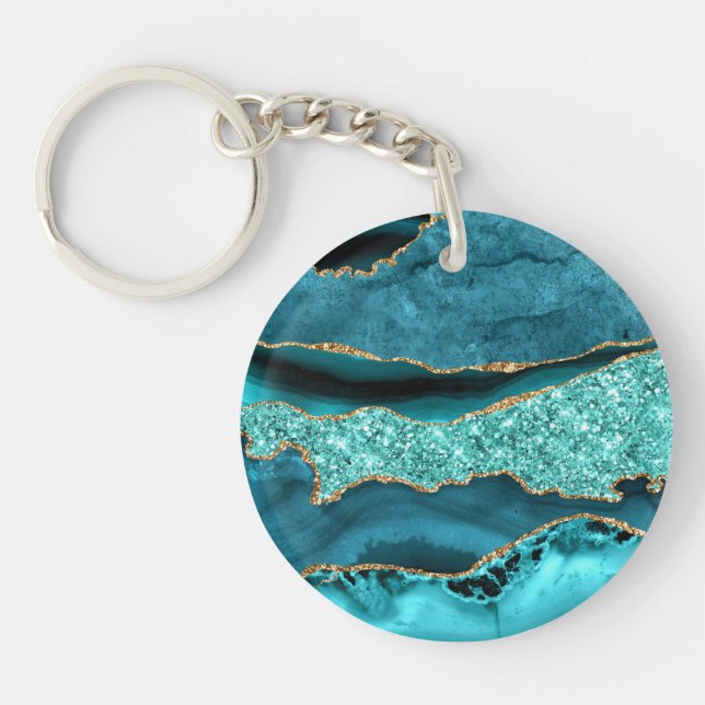 Agate Turquoise Blue Gold Parties scintillant Marb (Devant)