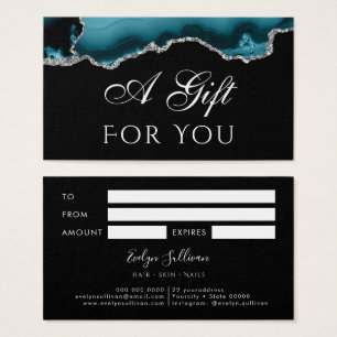 Agate turquoise et argent sur carte cadeau noire
