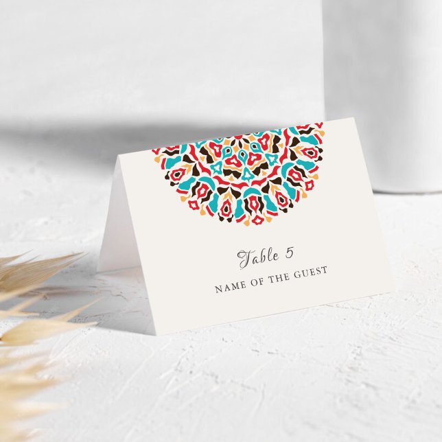 Agate Turquoise Floral Mandala Wedding Place Card (Creator Uploaded)