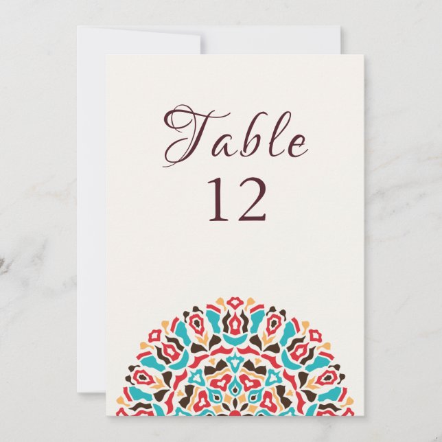 Agate Turquoise Mandala Numéro de Table de Mariage (Devant)