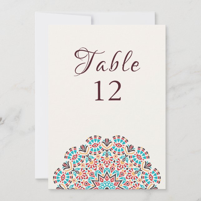 Agate Turquoise Mandala Wedding Table Number (Front)