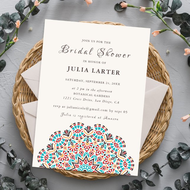 Agate Turquoise Teal Floral Mandala Bridal Shower Invitation (Creator Uploaded)