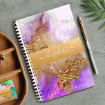 Agate watercolor gold pink purple green script planner<br><div class="desc">A sparkly, faux gold foil band with your script typography name overlays a rich, gold veined, purple, pink, aqua, and green agate watercolor background on this chic, elegant, trendy, custom name yearly planner. Personalize with your initial. This planner comes in 2 sizes: small (5.5”x8.5”) and medium (8.5”x11”). Makes a fun...</div>