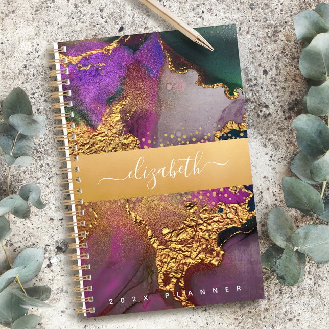 Agate watercolor gold purple blue green custom planner (Creator Uploaded)