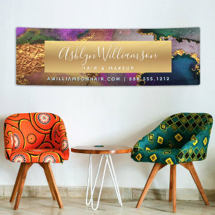 Agate watercolor gold purple green blue modern banner