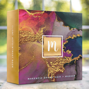 Agate watercolor gold purple navy salon monogram binder