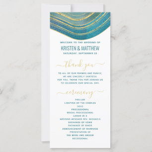 Agate Watercolor Gold Teal Green Wedding Program
