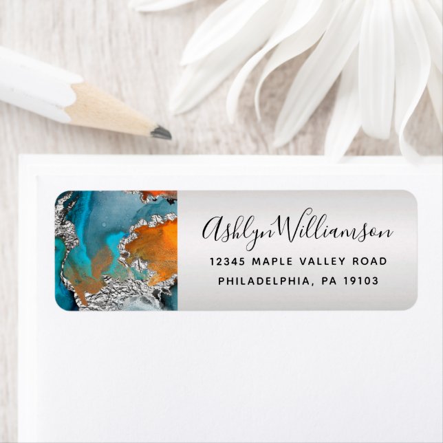Agate watercolor silver turquoise orange address (Insitu)