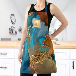 Agate watercolor turquoise gold salon monogram apron<br><div class="desc">Here’s a wonderful way to present yourself to your makeup, hair stylist, nail, or beauty clients. Add extra sparkle to your professionalism whenever you wear this elegant, sophisticated, simple, and modern apron. A sparkly, faux gold foil square with a script typography monogram overlays a rich, gold veined, turquoise blue, and...</div>