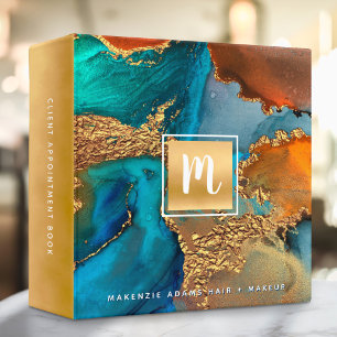 Agate watercolor turquoise gold salon monogram binder