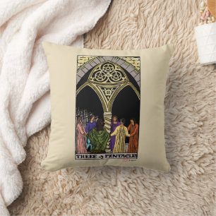 Agatha Three of Pentacles Tarot Graphic Throw Pillow