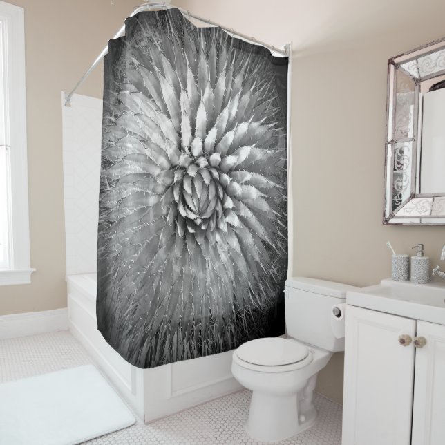 Agave Abstract Black and White Shower Curtain (In Situ)