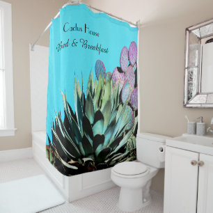 Agave and Prickly Pear Cactus on Turquoise Wall
