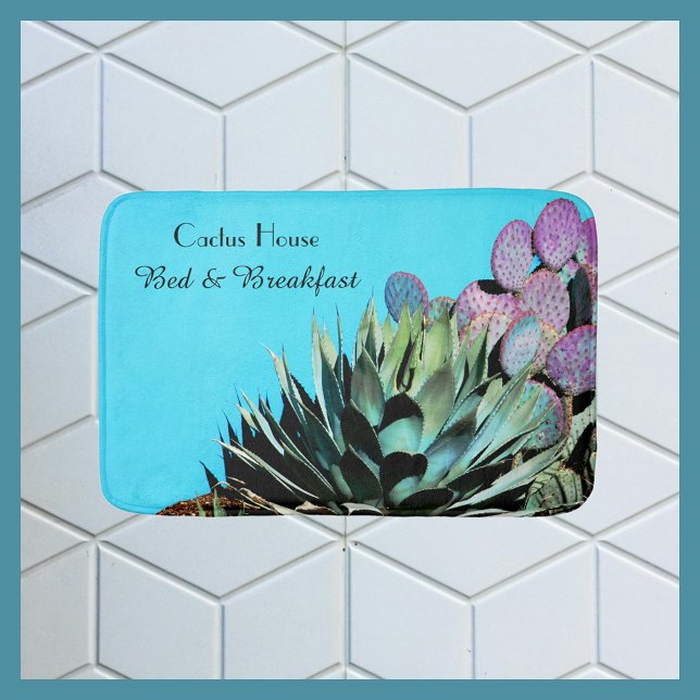 Agave and Prickly Pear Cactus on Turquoise Wall  Bath Mat (Creator Uploaded)