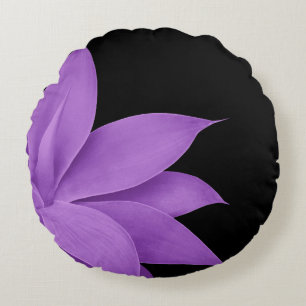 Agave Finesse #10 - Purple on Black Round Pillow