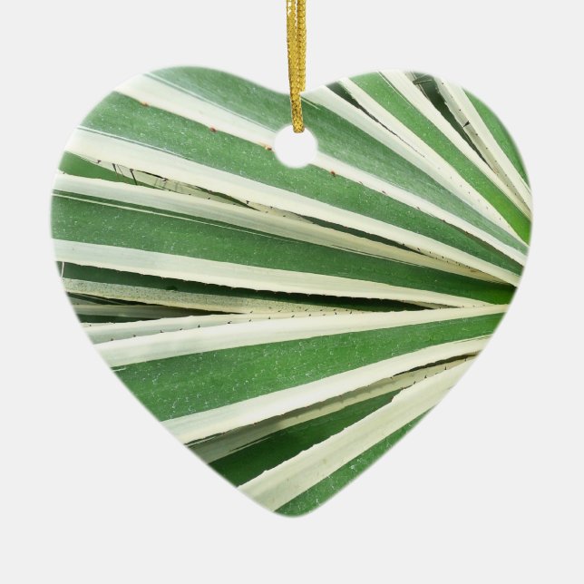 Agave Plant Green and White Striped Ceramic Ornament (Front)