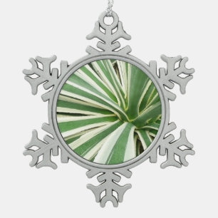 Agave Plant Green and White Striped Snowflake Pewter Christmas Ornament