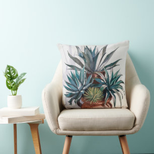 Agave Plants in a rustic terracotta Planter Throw Pillow