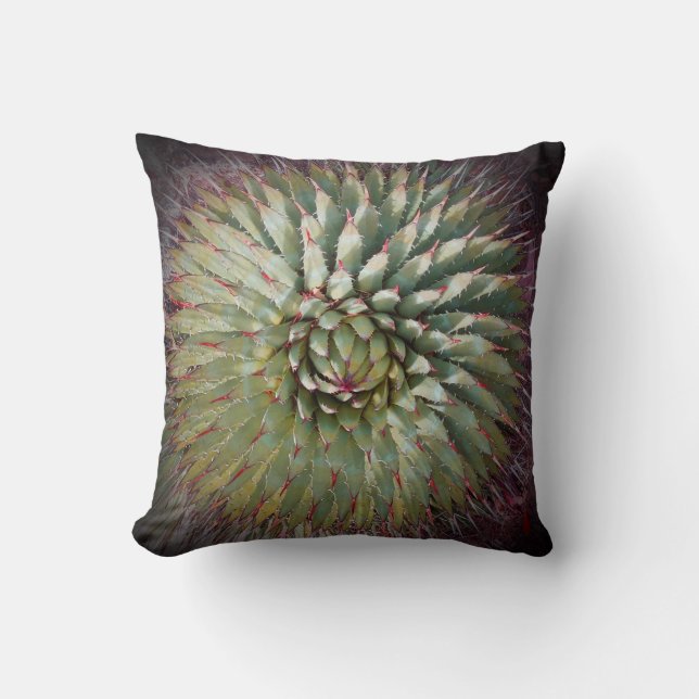 Agave Spikes Green with Purple Tips 16" Square Throw Pillow (Front)